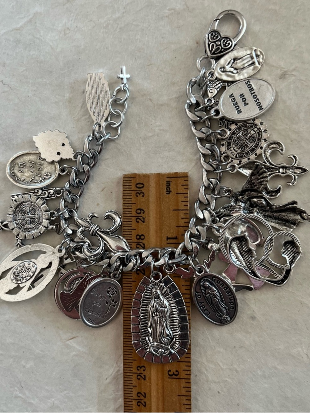 Charm Bracelet, Guadalupe, Saints Crosses Silver Tone Catholic All Saints Day - Picture 9 of 16
